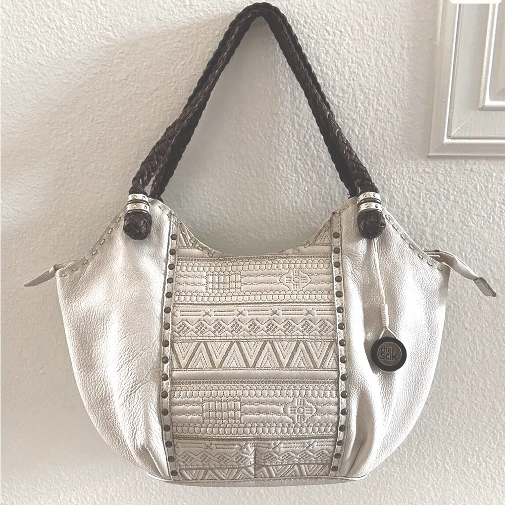 The Sak - Cream Leather Shoulder Bag - Handbag Purse With Braided Handle Hobo.